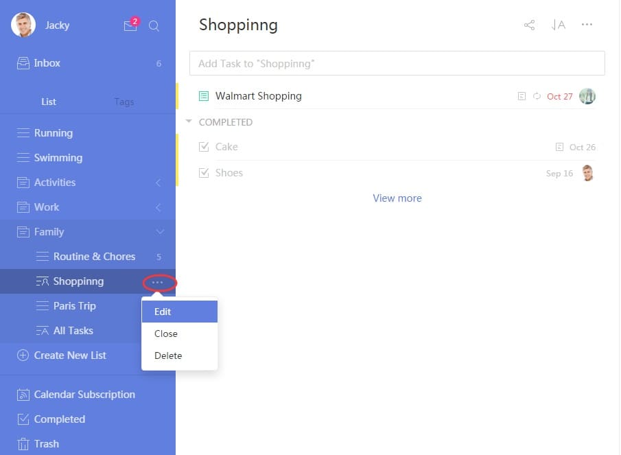 интерфейс Ticktick